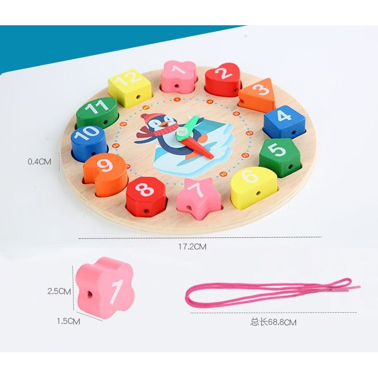 Jucarie Educativa Flippy, Tip Montessori, Model Ceas Pinguin, din Lemn, + 36 Luni, 12 Piese, 17.2 cm, Multicolor-1
