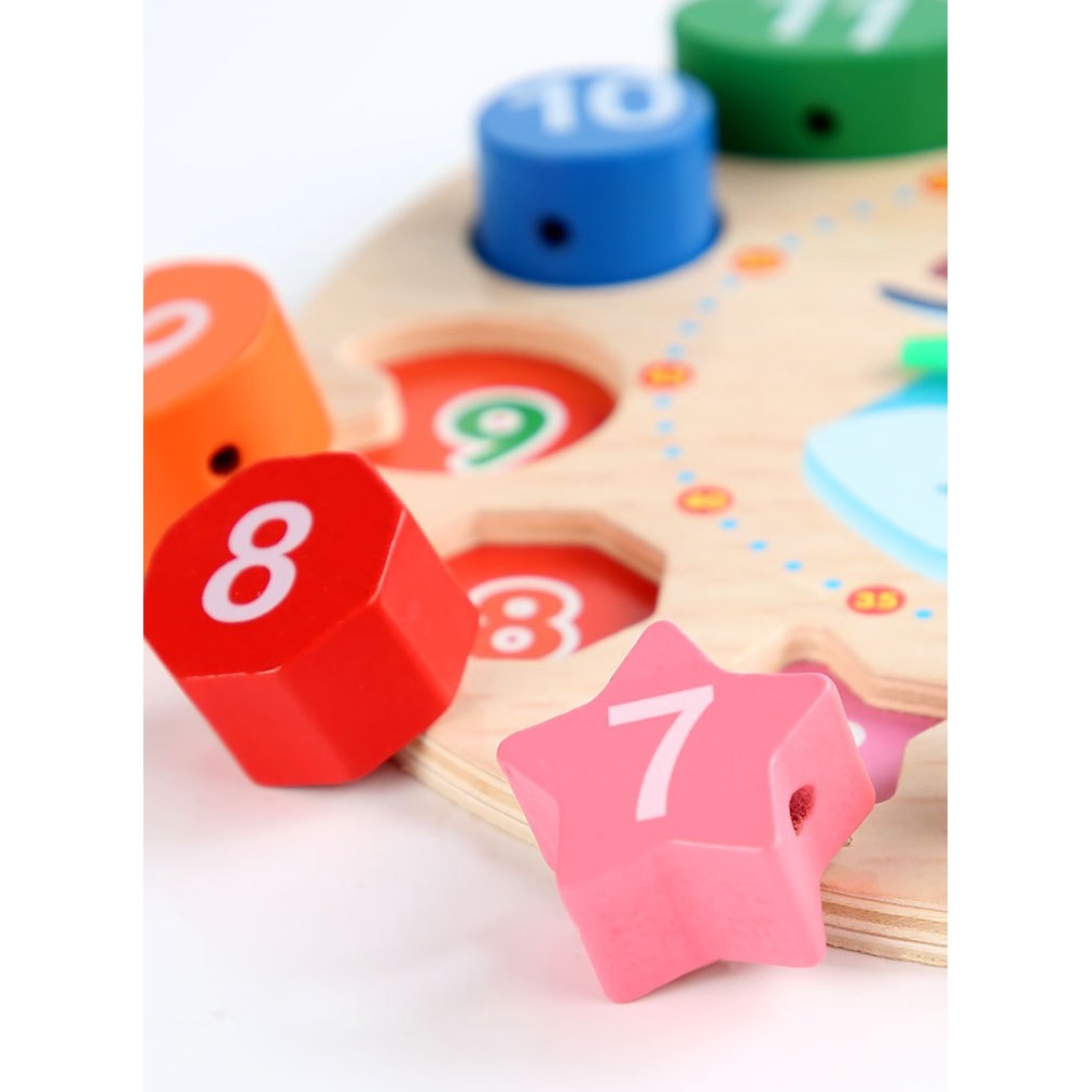 Jucarie Educativa Flippy, Tip Montessori, Model Ceas Pinguin, din Lemn, + 36 Luni, 12 Piese, 17.2 cm, Multicolor-2