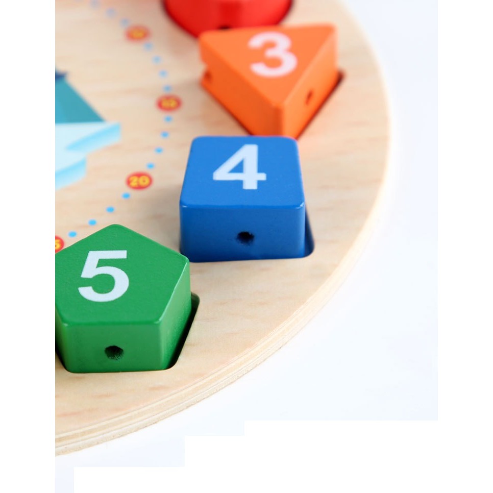Jucarie Educativa Flippy, Tip Montessori, Model Ceas Pinguin, din Lemn, + 36 Luni, 12 Piese, 17.2 cm, Multicolor-3