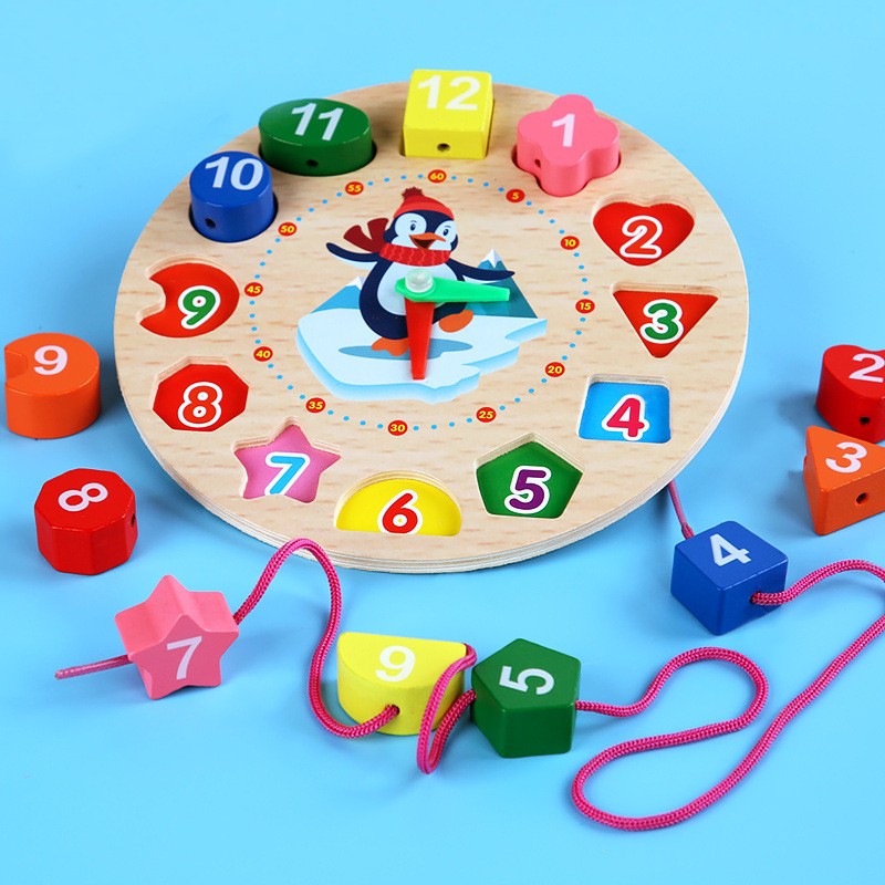Jucarie Educativa Flippy, Tip Montessori, Model Ceas Pinguin, din Lemn, + 36 Luni, 12 Piese, 17.2 cm, Multicolor-7