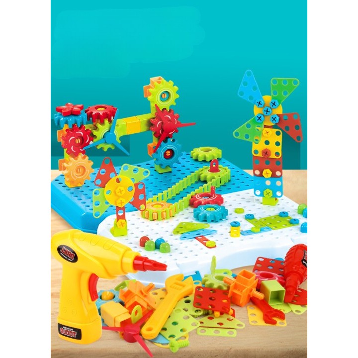 Jucarie Educativa Si Interactiva, Flippy, Set De Constructie Puzzle Din ABS Cu Bormasina Pentru Dezvoltatea Creativitatii Si A Indemanarii 2D si 3D, Valiza, +3, 31x7x25 cm, 338 Piese-5