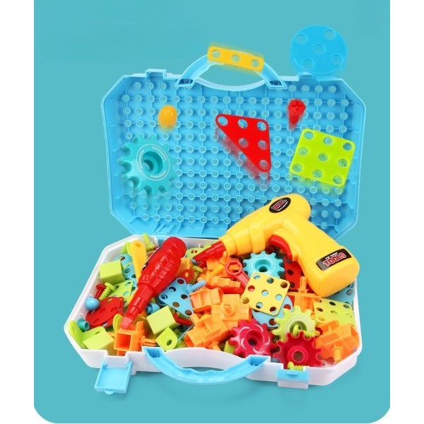 Jucarie Educativa Si Interactiva, Flippy, Set De Constructie Puzzle Din ABS Cu Bormasina Pentru Dezvoltatea Creativitatii Si A Indemanarii 2D si 3D, Valiza, +3, 31x7x25 cm, 338 Piese-6