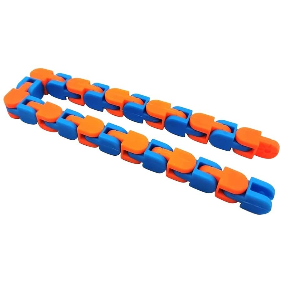 Jucarie Senzoriala Antistres, Flippy, Fidget Toys, Puzzle de Imbinat Tip Sarpe, 24 Piese, +3 Ani, Portocaliu/Albastru-0