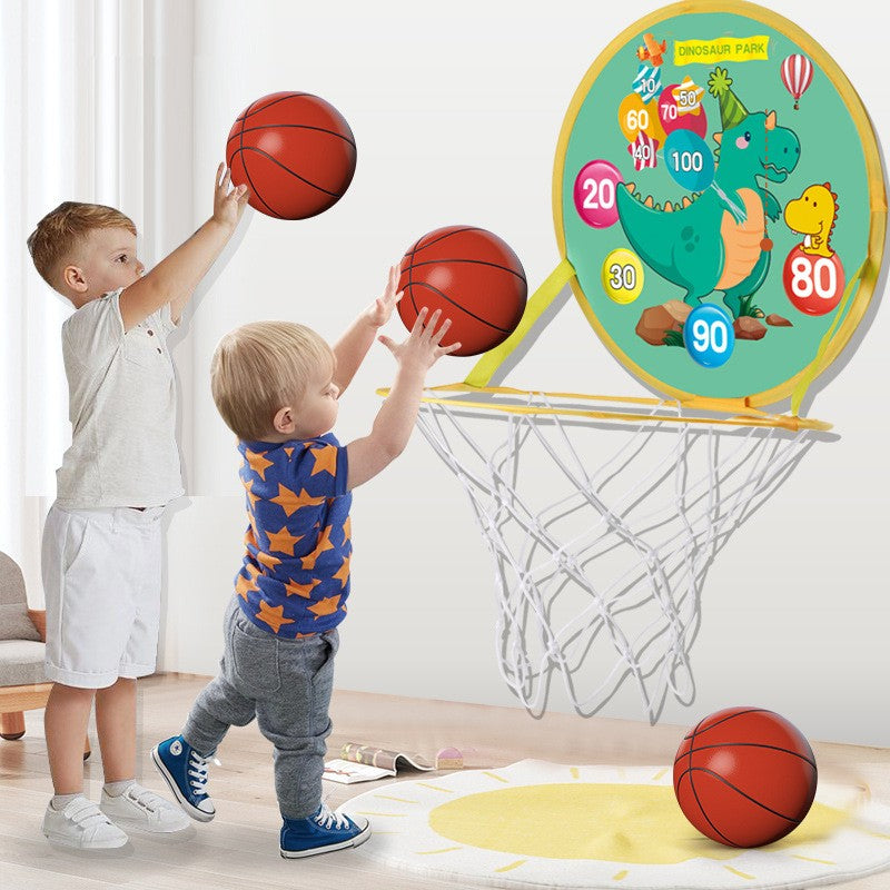 Jucarie Interactiva, Flippy, 2 in 1, Cos de Basket si Tinta de Darts, Minge 16 cm, Pompa, 8 Mingii cu Scai, Model Dragon, Multicolor-3
