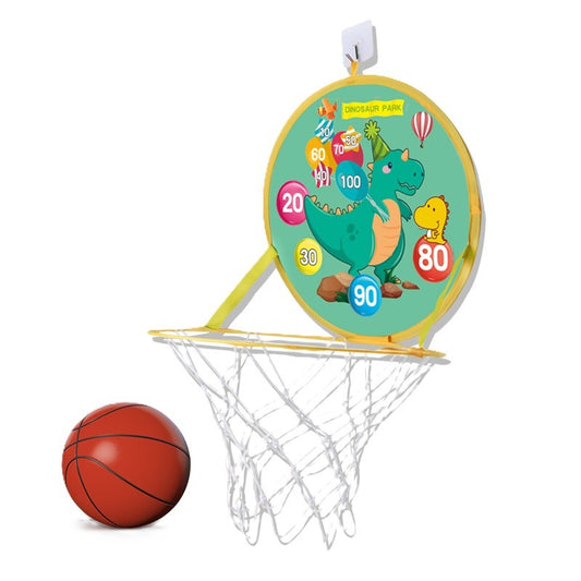 Jucarie Interactiva, Flippy, 2 in 1, Cos de Basket si Tinta de Darts, Minge 16 cm, Pompa, 8 Mingii cu Scai, Model Dragon, Multicolor-0