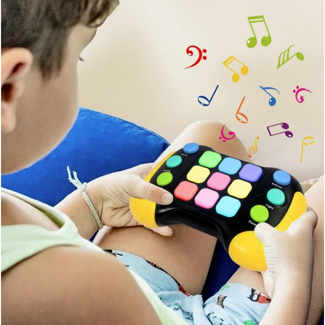 Jucarie Interactiva Flippy, Tip Consola Pop It, 6 butoane functionale, 5 Moduri de Joc, 600 Niveluri, + 3 ani, Galben/Negru-4