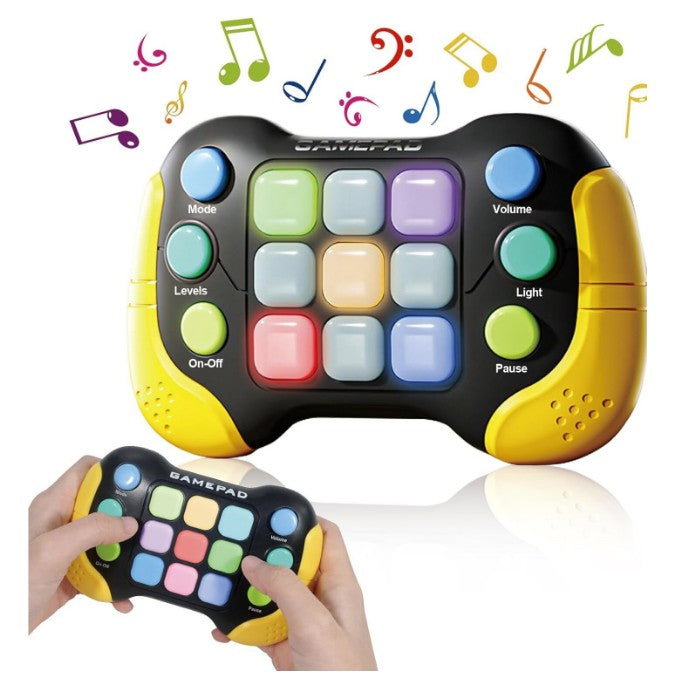 Jucarie Interactiva Flippy, Tip Consola Pop It, 6 butoane functionale, 5 Moduri de Joc, 600 Niveluri, + 3 ani, Galben/Negru-6