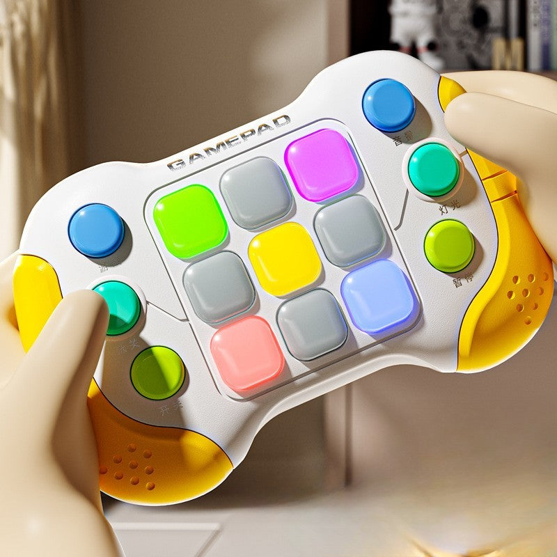 Jucarie Interactiva Flippy, Tip Consola Pop It, 6 butoane functionale, 5 Moduri de Joc, 600 Niveluri, + 3 ani, Galben/Gri-2