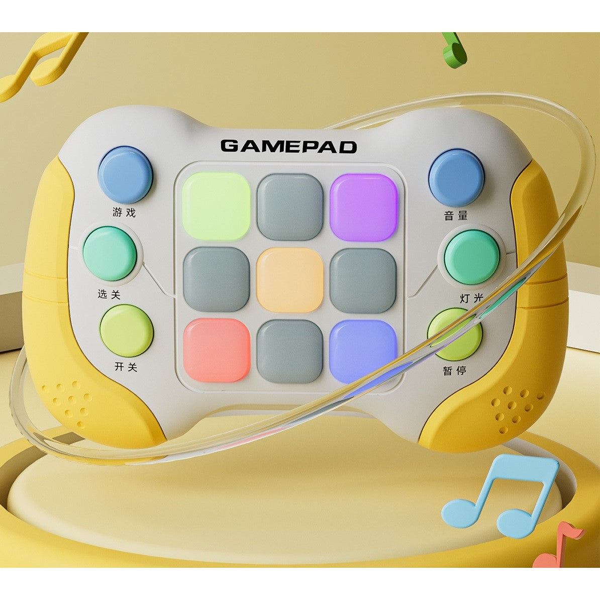 Jucarie Interactiva Flippy, Tip Consola Pop It, 6 butoane functionale, 5 Moduri de Joc, 600 Niveluri, + 3 ani, Galben/Gri-3