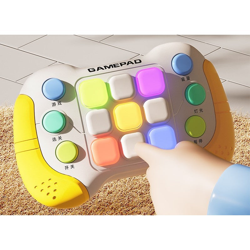 Jucarie Interactiva Flippy, Tip Consola Pop It, 6 butoane functionale, 5 Moduri de Joc, 600 Niveluri, + 3 ani, Galben/Gri-4