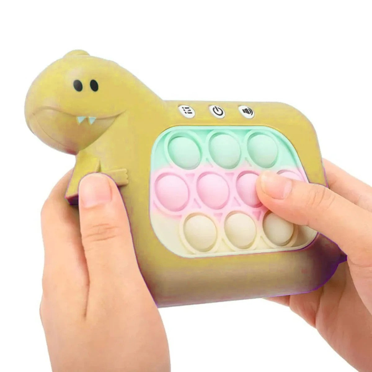 Jucarie Interactiva Pop It Whack A Mole, Flippy, Tip Consola, Anti-Stres, 4 Moduri de Joc, din ABS si Silicon, +3 Ani, Model Dinozaur, Galben-2