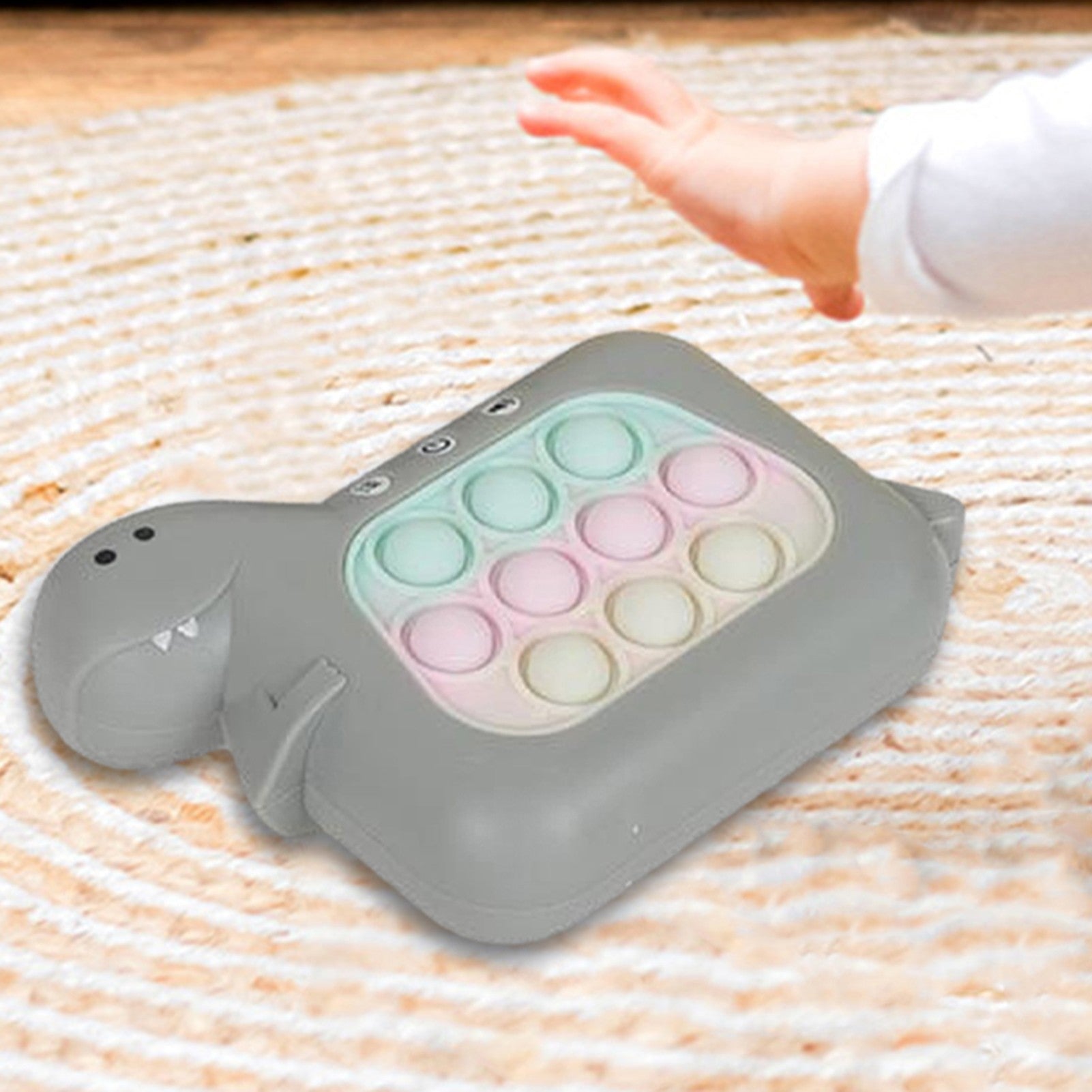 Jucarie Interactiva Pop It Whack A Mole, Flippy, Tip Consola, Anti-Stres, 4 Moduri de Joc, din ABS si Silicon, +3 Ani, Model Dinozaur, Gri-4