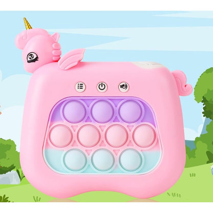 Jucarie Interactiva Pop It Whack A Mole, Flippy, Tip Consola, Anti-Stres, 4 Moduri de Joc, din ABS si Silicon, +3 Ani, Model Unicorn, Roz-1