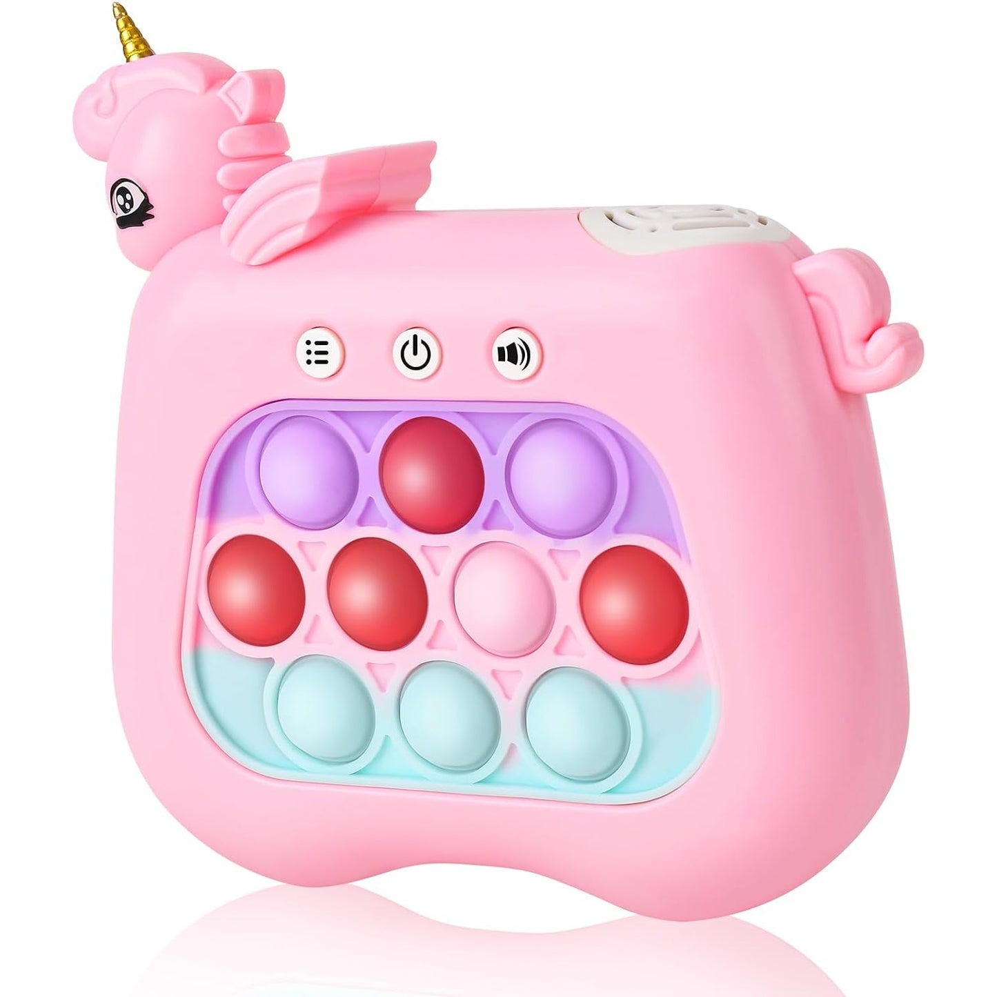 Jucarie Interactiva Pop It Whack A Mole, Flippy, Tip Consola, Anti-Stres, 4 Moduri de Joc, din ABS si Silicon, +3 Ani, Model Unicorn, Roz-4