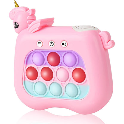 Jucarie Interactiva Pop It Whack A Mole, Flippy, Tip Consola, Anti-Stres, 4 Moduri de Joc, din ABS si Silicon, +3 Ani, Model Unicorn, Roz-4