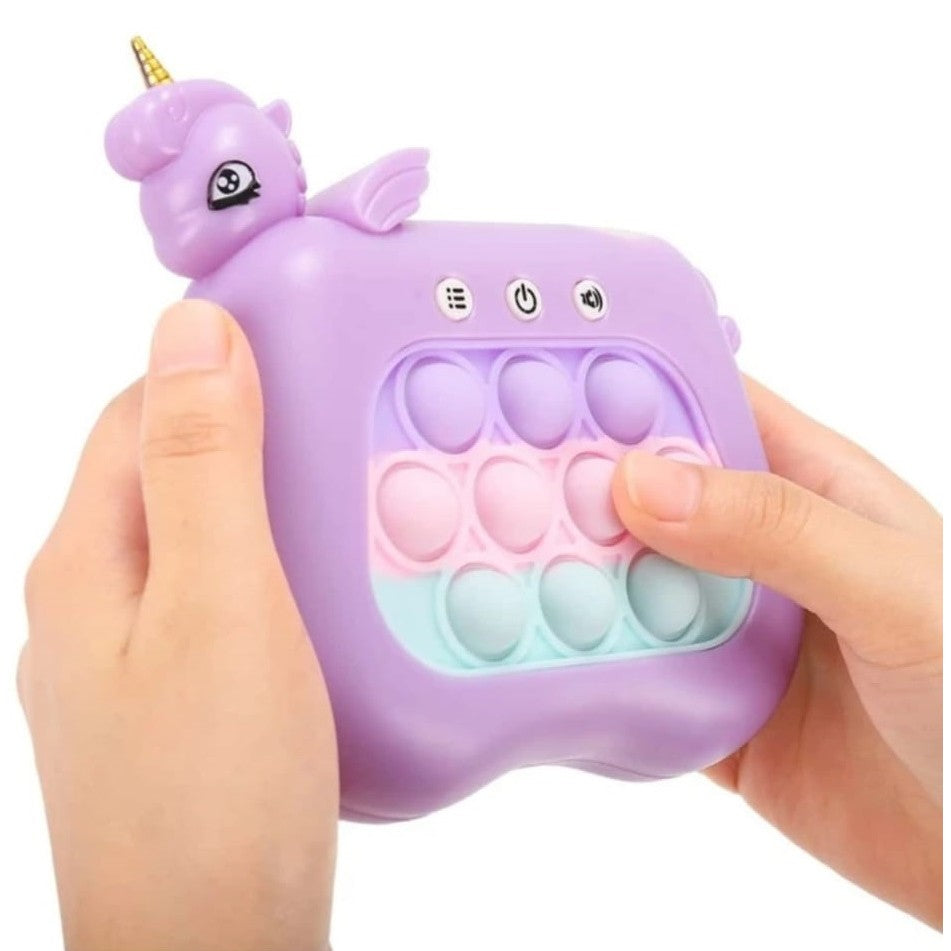 Jucarie Interactiva Pop It Whack A Mole, Flippy, Tip Consola, Anti-Stres, 4 Moduri de Joc, din ABS si Silicon, +3 Ani, Model Unicorn, Mov-2