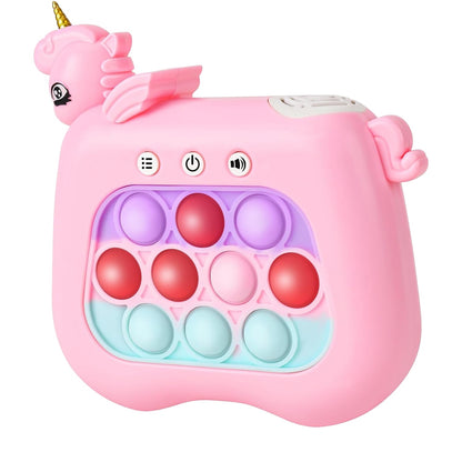 Jucarie Interactiva Pop It Whack A Mole, Flippy, Tip Consola, Anti-Stres, 4 Moduri de Joc, din ABS si Silicon, +3 Ani, Model Unicorn, Roz-0