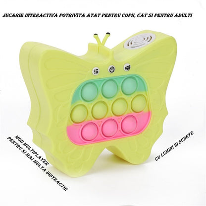 Jucarie Interactiva Tip Consola pentru Copii, Flippy, Diferite Moduri de Joc, 120 Nivele, Material ABS/silicon, cu Nivele, Sunete si Lumini, 12 x 5.5 x 13.5 cm cm, Model Fluture, Galben-3