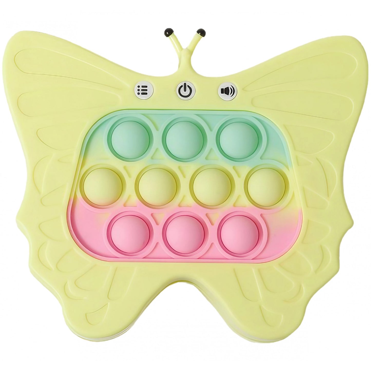 Jucarie Interactiva Tip Consola pentru Copii, Flippy, Diferite Moduri de Joc, 120 Nivele, Material ABS/silicon, cu Nivele, Sunete si Lumini, 12 x 5.5 x 13.5 cm cm, Model Fluture, Galben-0