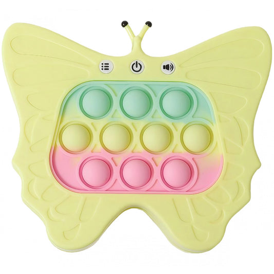 Jucarie Interactiva Tip Consola pentru Copii, Flippy, Diferite Moduri de Joc, 120 Nivele, Material ABS/silicon, cu Nivele, Sunete si Lumini, 12 x 5.5 x 13.5 cm cm, Model Fluture, Galben-0