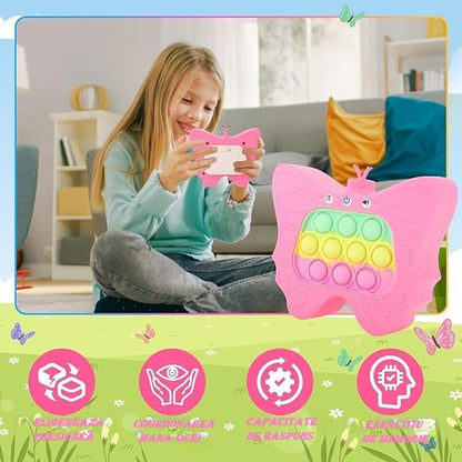 Jucarie Interactiva Tip Consola pentru Copii, Flippy, Diferite Moduri de Joc, 120 Nivele, Material ABS/silicon, Sunete si Lumini, 12 x 5.5 x 13.5 cm, Model Fluture, Fucsia-2