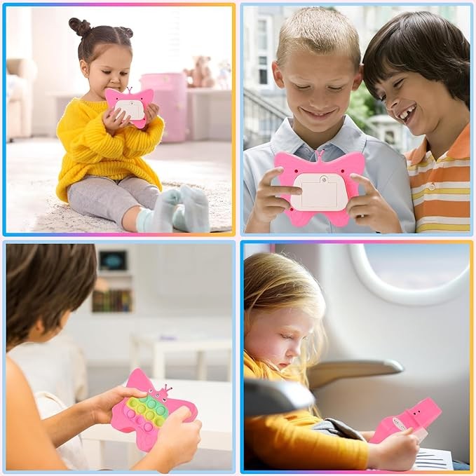 Jucarie Interactiva Tip Consola pentru Copii, Flippy, Diferite Moduri de Joc, 120 Nivele, Material ABS/silicon, Sunete si Lumini, 12 x 5.5 x 13.5 cm, Model Fluture, Fucsia-3