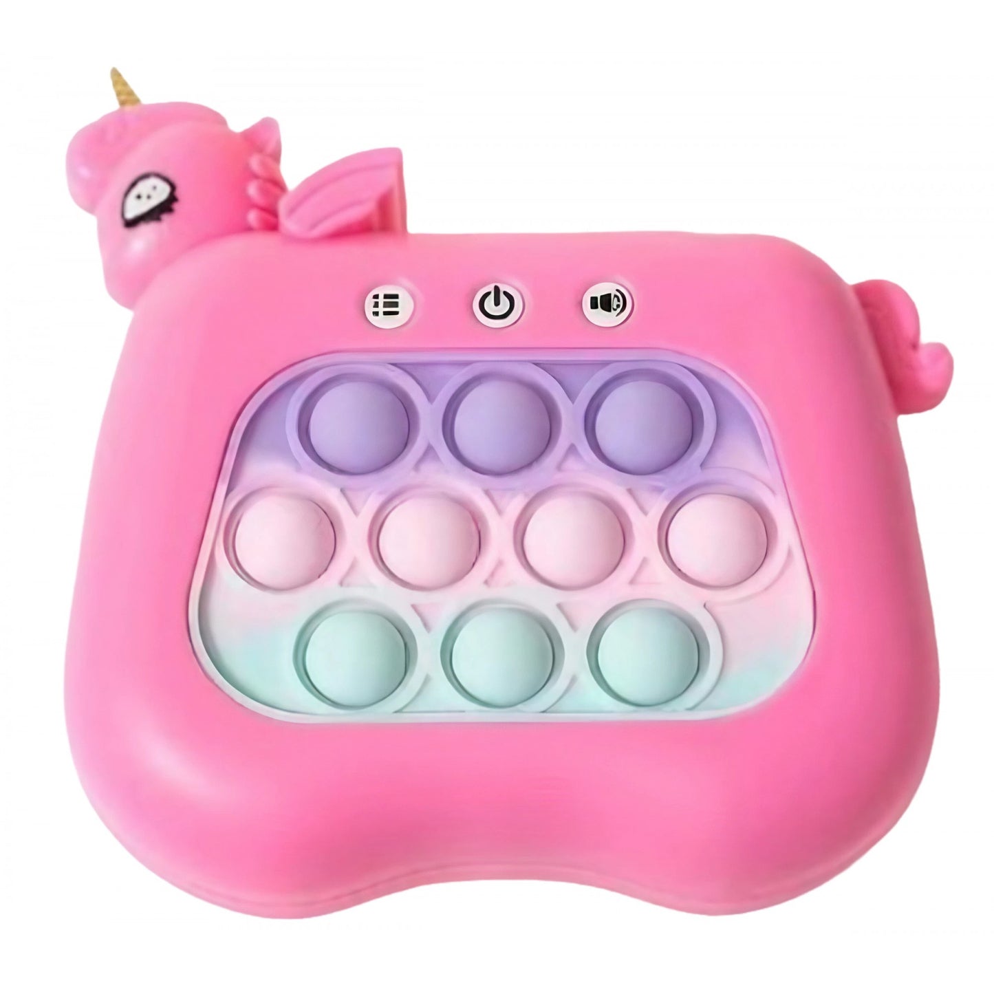 Jucarie Interactiva Tip Consola pentru Copii, Flippy, Diferite Moduri de Joc, 120 Nivele, Material ABS/silicon, Sunete si Lumini, 13.5 x 5.5 x 12.5 cm, Model Unicorn, Fucsia-0