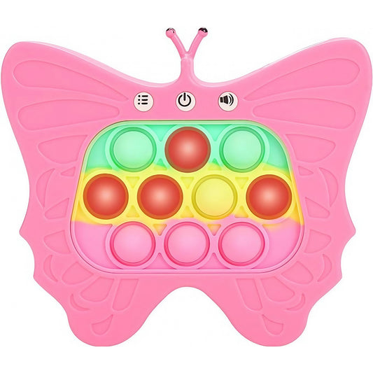 Jucarie Interactiva Tip Consola pentru Copii, Flippy, Diferite Moduri de Joc, 120 Nivele, Material ABS/silicon, Sunete si Lumini, 12 x 5.5 x 13.5 cm, Model Fluture, Fucsia-0