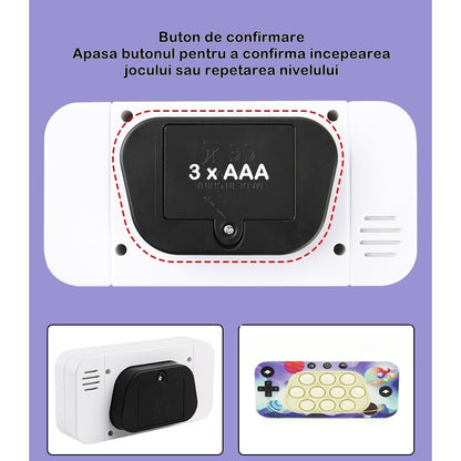 Jucarie interactiva tip consola pentru copii Flippy, speed push whack-a-mole, joc de viteza pop it, material ABS/silicon, cu nivele, sunete si lumini, 15.5 x 7.6 x 5.3 cm, model spatiu, multicolor-5