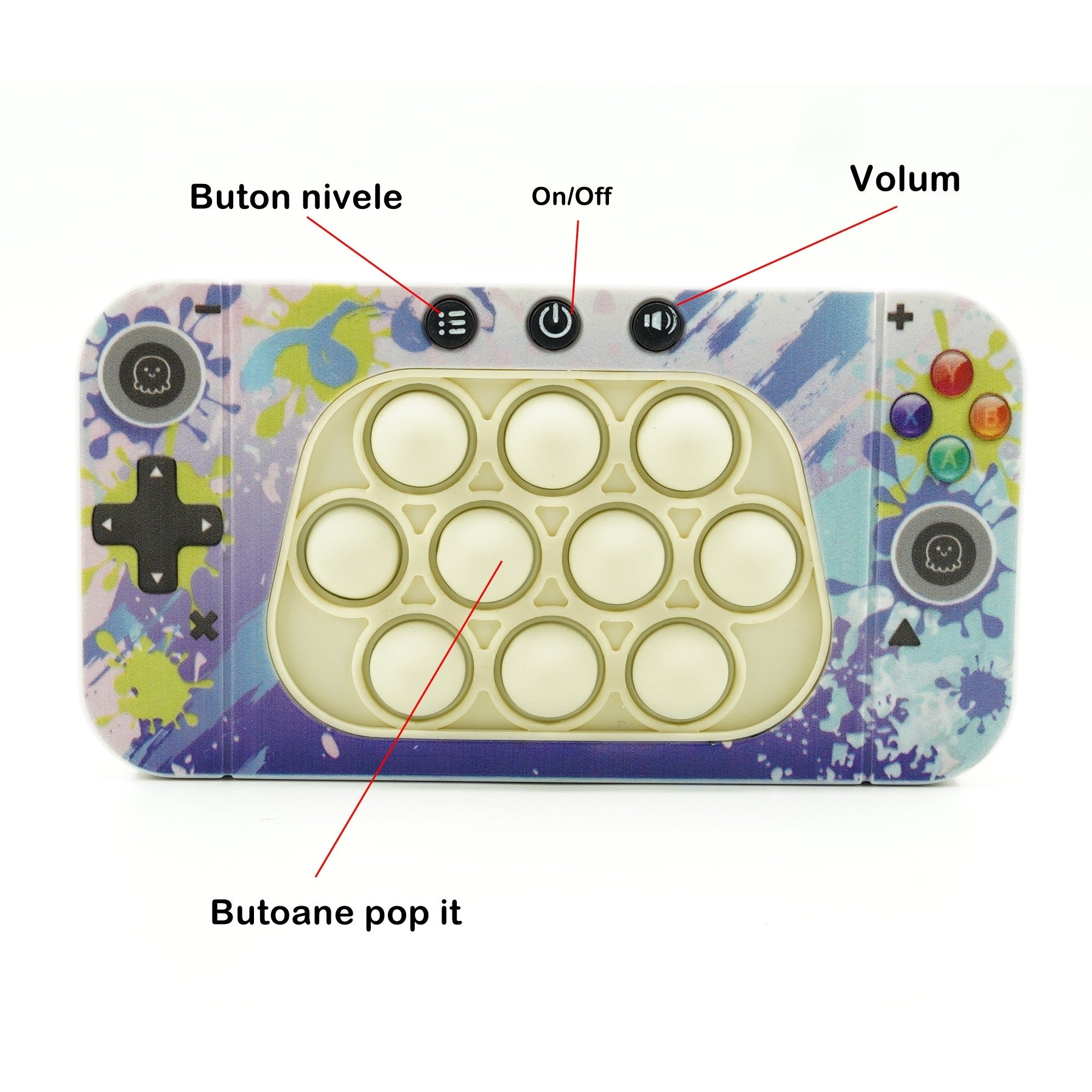 Jucarie interactiva tip consola pentru copii Flippy, speed push whack-a-mole, joc de viteza pop it, material ABS/silicon, cu nivele, sunete si lumini, 15.5 x 7.6 x 5.3 cm, model culori, multicolor-5