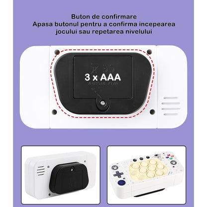 Jucarie interactiva tip consola pentru copii Flippy, speed push whack-a-mole, joc de viteza pop it, material ABS/silicon, cu nivele, sunete si lumini, 15.5 x 7.6 x 5.3 cm, model astronaut, alb-5