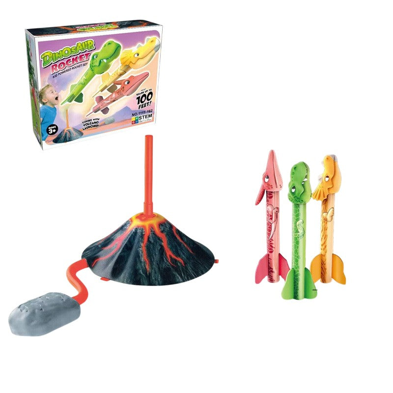 Jucarie pentru Copii, Flippy, Lansator de Rachete cu Piciorul, un Singur Lansator, 3 Rachete Donozauri cu Lumini, 30 cm Inaltime, Model Vulcan, Multicolor-1