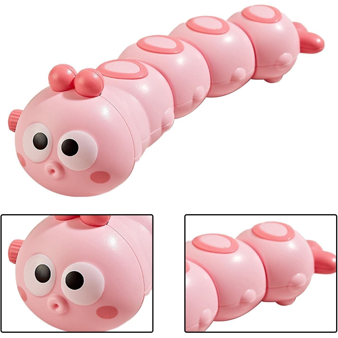 Jucarie mecanica pentru copii Flippy, omida haioasa, material ABS, cu cheita, distractiva, se taraste, se misca, 15 x 4 cm, roz-1