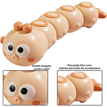 Jucarie mecanica pentru copii Flippy, omida haioasa, cu cheita, distractiva, se taraste, se misca, 15 x 4 cm, portocaliu-2