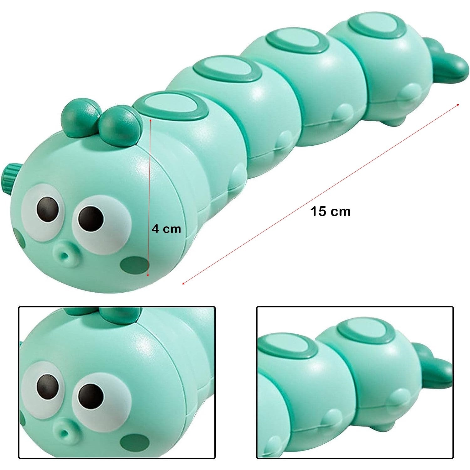 Jucarie mecanica pentru copii Flippy, omida haioasa, cu cheita, distractiva, se taraste, se misca, 15 x 4 cm, verde-1