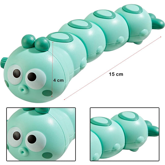 Jucarie mecanica pentru copii Flippy, omida haioasa, cu cheita, distractiva, se taraste, se misca, 15 x 4 cm, verde-1