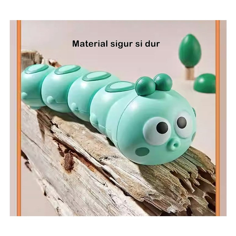 Jucarie mecanica pentru copii Flippy, omida haioasa, cu cheita, distractiva, se taraste, se misca, 15 x 4 cm, verde-2