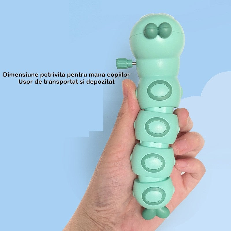 Jucarie mecanica pentru copii Flippy, omida haioasa, cu cheita, distractiva, se taraste, se misca, 15 x 4 cm, verde-4