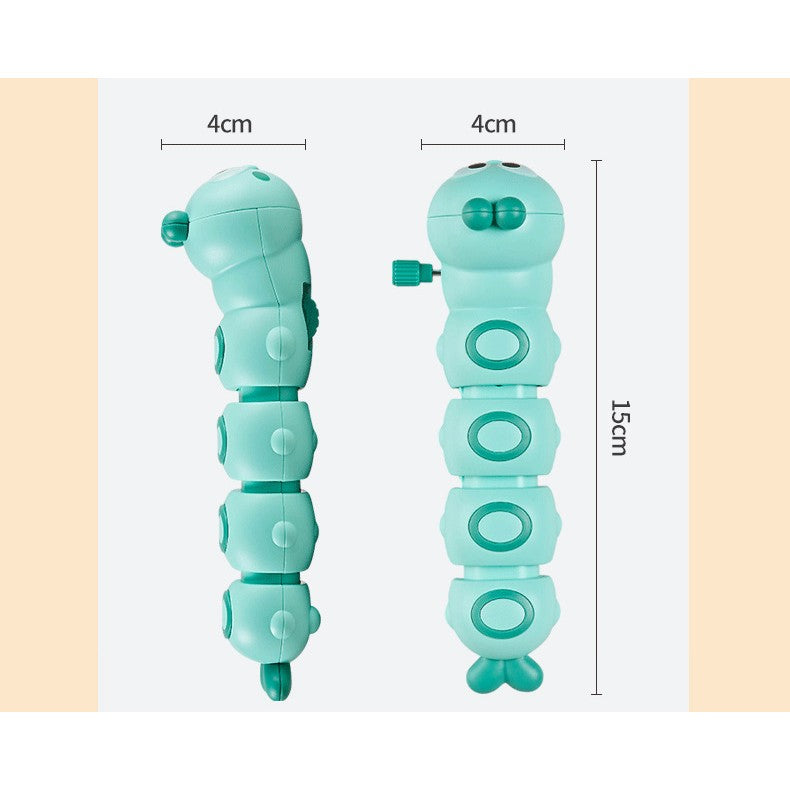 Jucarie mecanica pentru copii Flippy, omida haioasa, cu cheita, distractiva, se taraste, se misca, 15 x 4 cm, verde-6