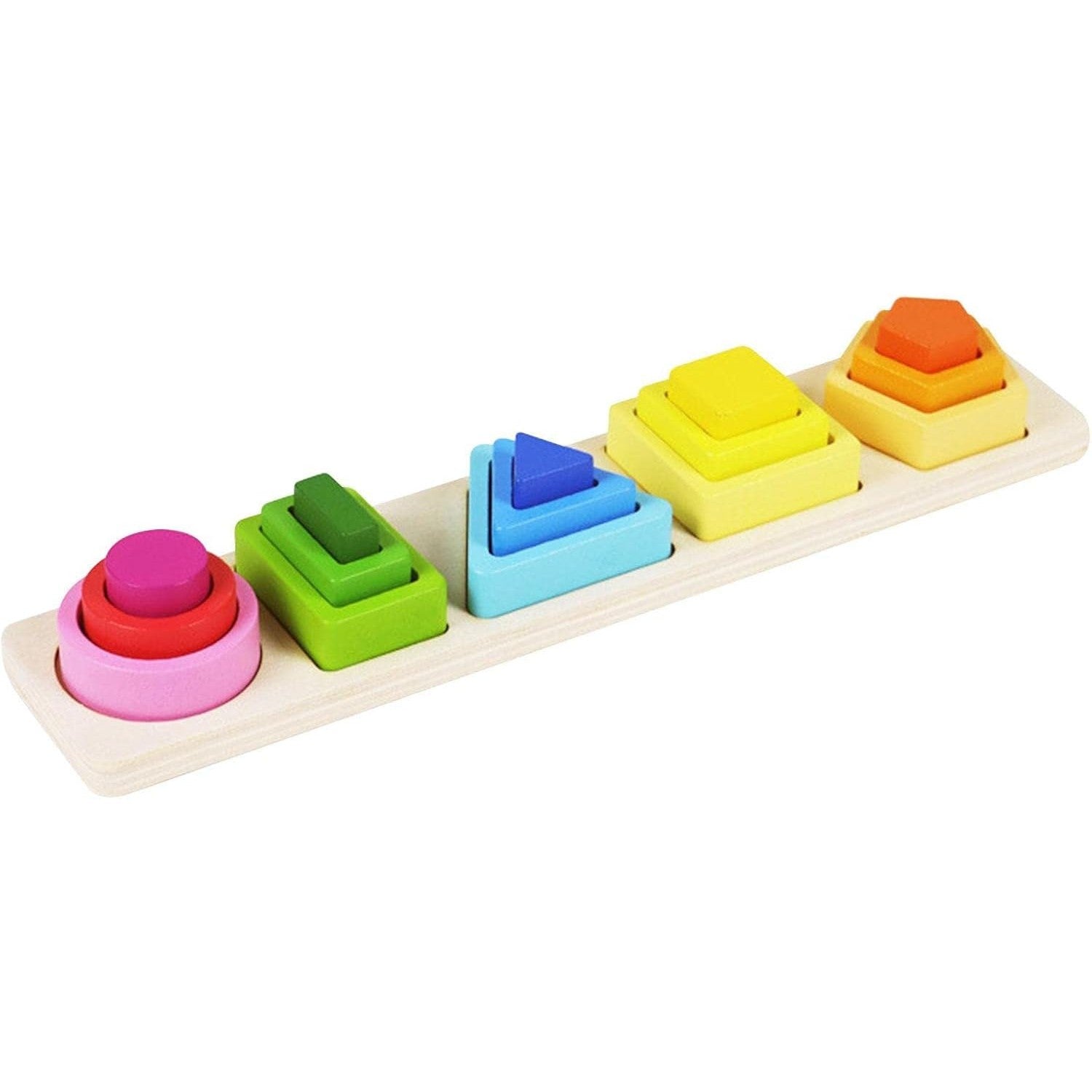 Jucarie Montessori din Lemn, Flippy, Tip Puzzle, cu 5 Forme Asimetrice, 15 Piese, Educativa, Interactiva, Creativa, Model Forme Geometrice, Materiale Non Toxice, +2 Ani, 29x6.5 cm, Multicolor-0