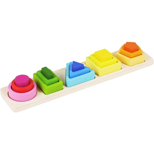 Jucarie Montessori din Lemn, Flippy, Tip Puzzle, cu 5 Forme Asimetrice, 15 Piese, Educativa, Interactiva, Creativa, Model Forme Geometrice, Materiale Non Toxice, +2 Ani, 29x6.5 cm, Multicolor-0