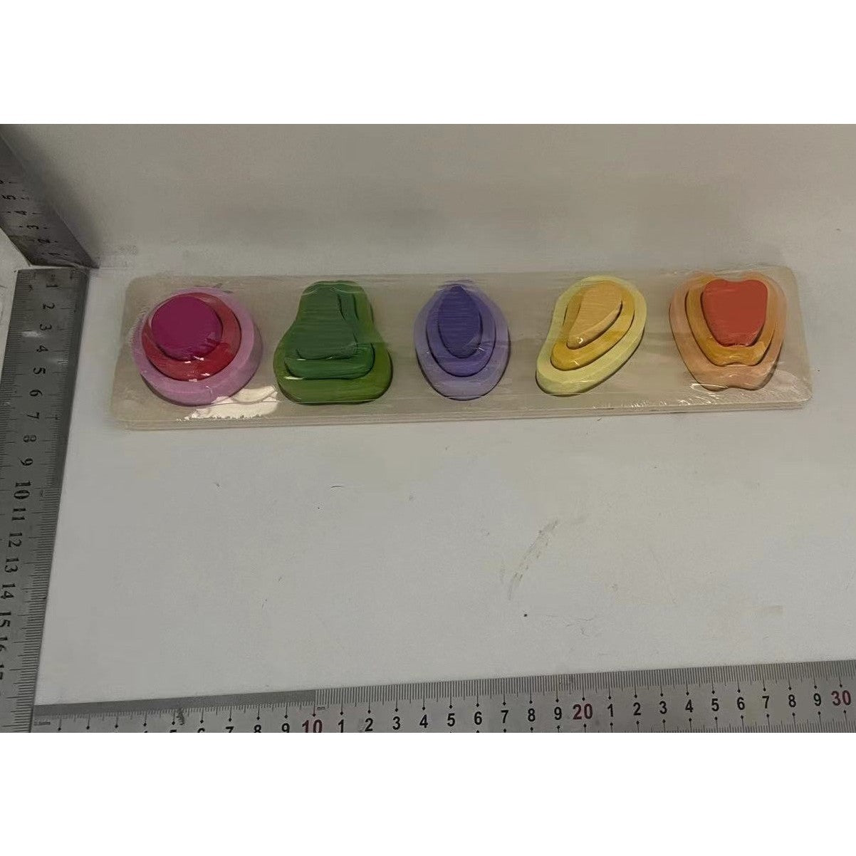 Jucarie Montessori din Lemn, Flippy, Tip Puzzle, cu 5 Forme Asimetrice, 15 Piese, Model Fructe, Educativa, Interactiva, Creativa, Materiale Non Toxice, +2 Ani, 29x6.5 cm, Multicolor-6