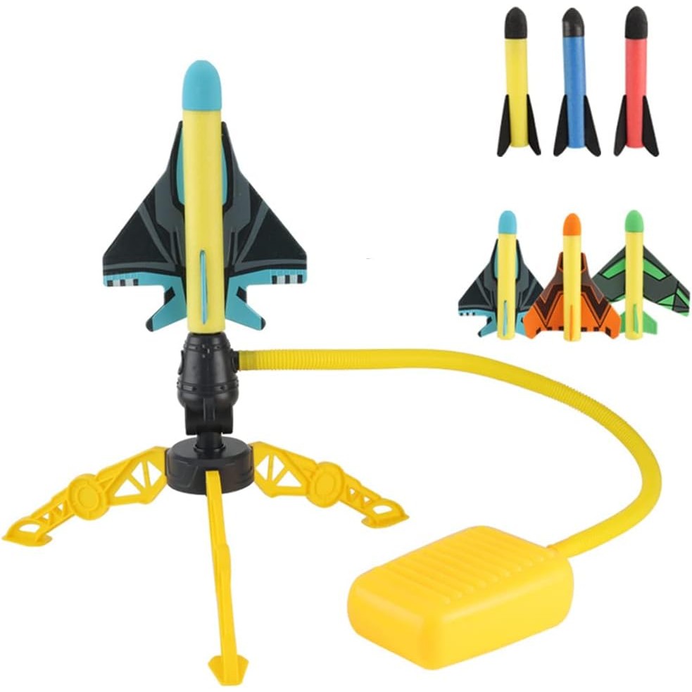 Jucarie pentru Copii, Flippy, Lansator de Rachete cu Piciorul, Un Lansator, 3 Rachete Fara Lumini, 3 Aircrafts, 42x36 cm, Multicolor-0