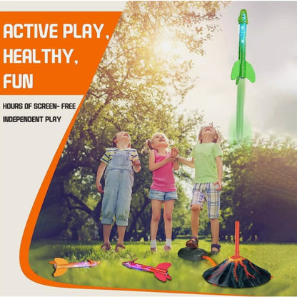 Jucarie pentru Copii, Flippy, Lansator de Rachete cu Piciorul, un Singur Lansator, 3 Rachete Donozauri cu Lumini, 30 cm Inaltime, Model Vulcan, Multicolor-10