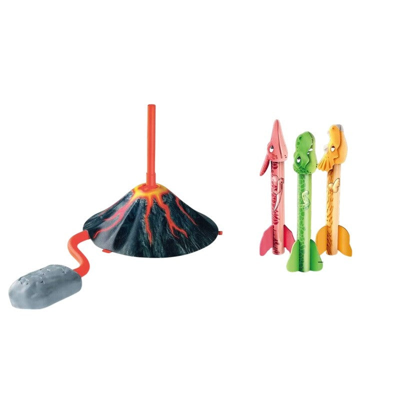 Jucarie pentru Copii, Flippy, Lansator de Rachete cu Piciorul, un Singur Lansator, 3 Rachete Donozauri cu Lumini, 30 cm Inaltime, Model Vulcan, Multicolor-0