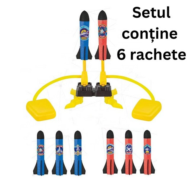 Jucarie pentru copii, lansator rachete cu piciorul, doua lansatoare, 6 rachete, fara lumina-2
