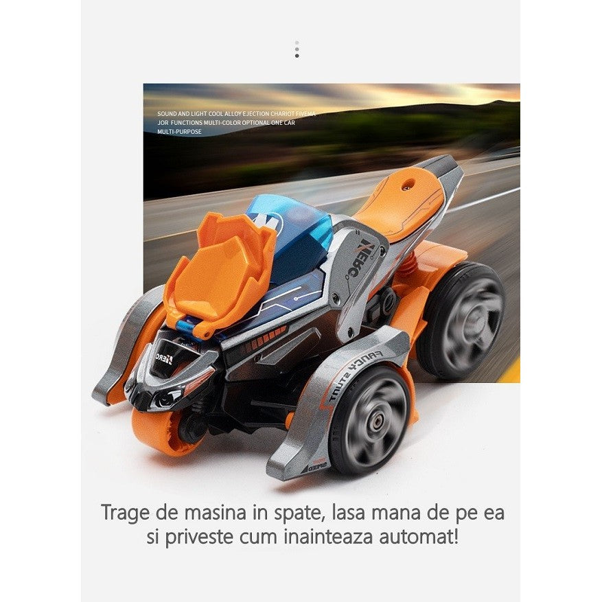 Jucarie pentru copii, masina cu extensie de motocicleta 2 in 1, portocalie-2