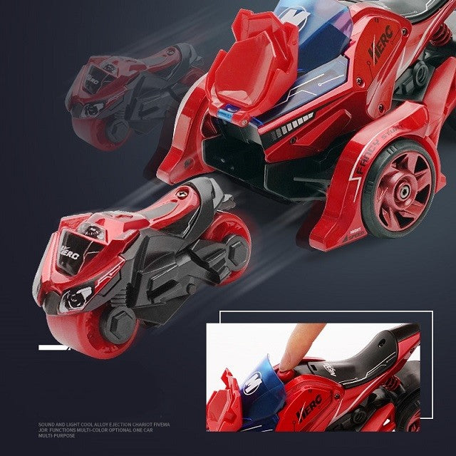 Jucarie pentru copii, masina cu extensie de motocicleta, 2 in 1, rosie-1