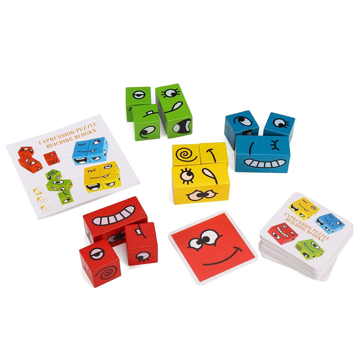 Jucarie Pentru Copii Montessori Flippy, Cub din Lemn, Asamblare Fete, 64 de Carti Distractive, Clepsidra si Clopotel inclus, pentru Baieti si Fete, Varsta +3 ani, Educativ, Cutie din carton, 21 x 21 x 5.5 cm, multicolor-11