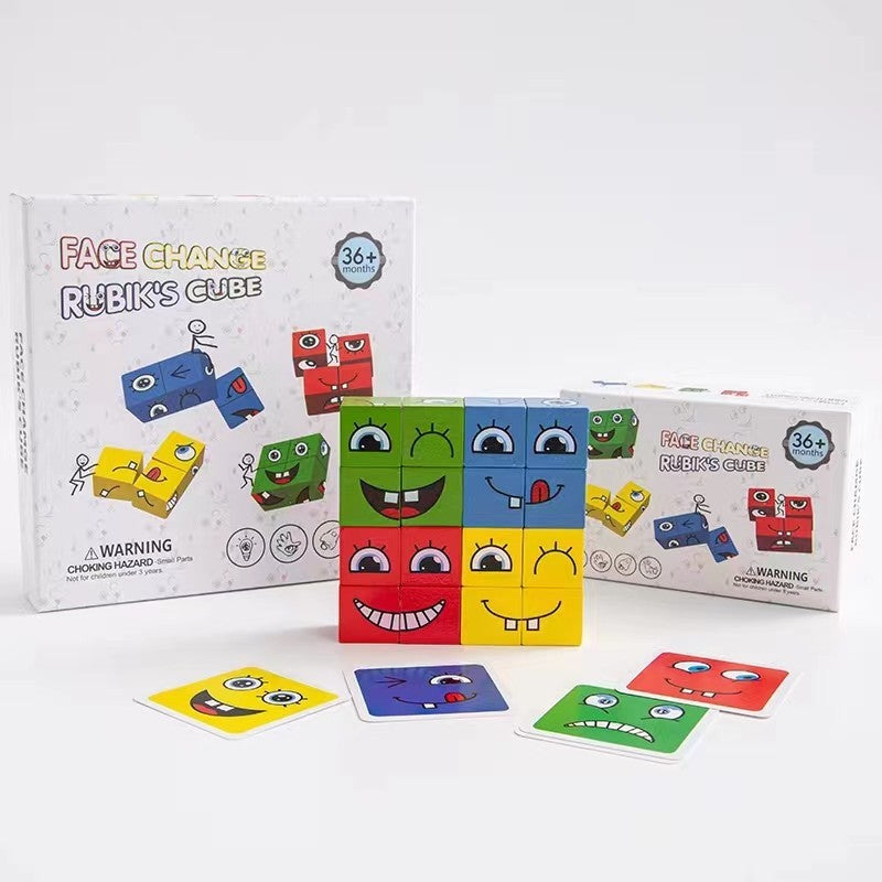 Jucarie pentru copii montessori Flippy, cub din lemn, asamblare fete, 64 de carti distractive, pentru baieti si fete, varsta +3 ani, educativ, multicolor-1
